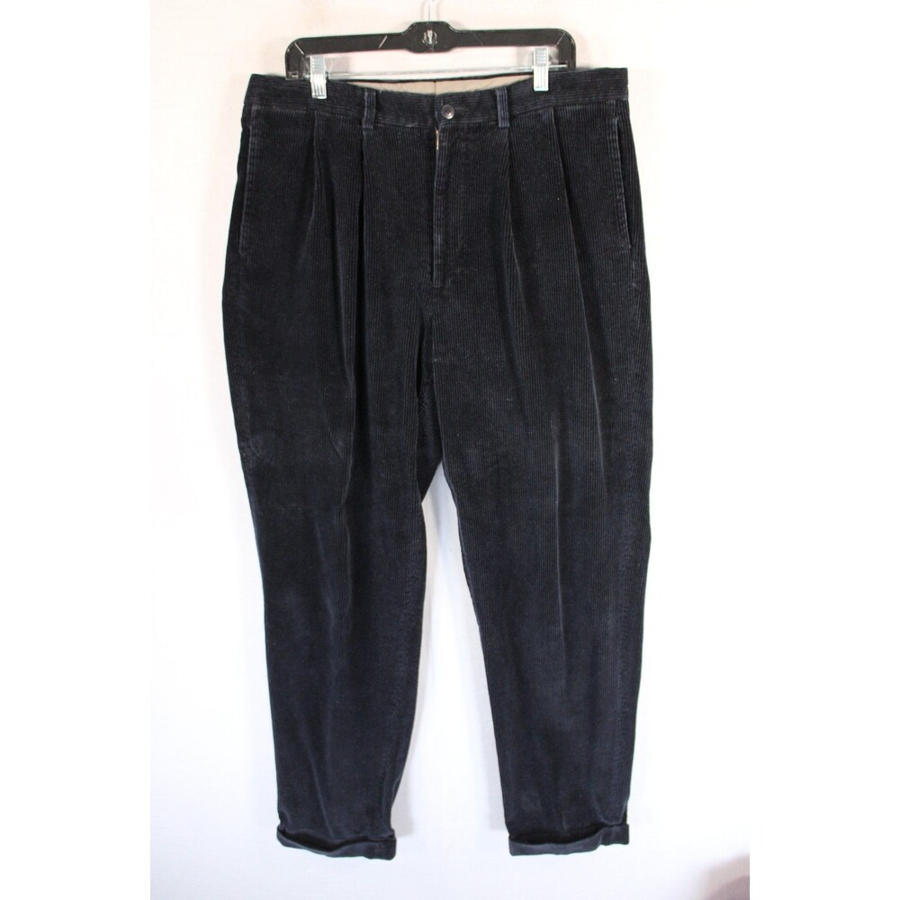 Nautica Men's Corduroy Pants 36W x 34L Navy Blue Pleated Front Cuffed Trousers